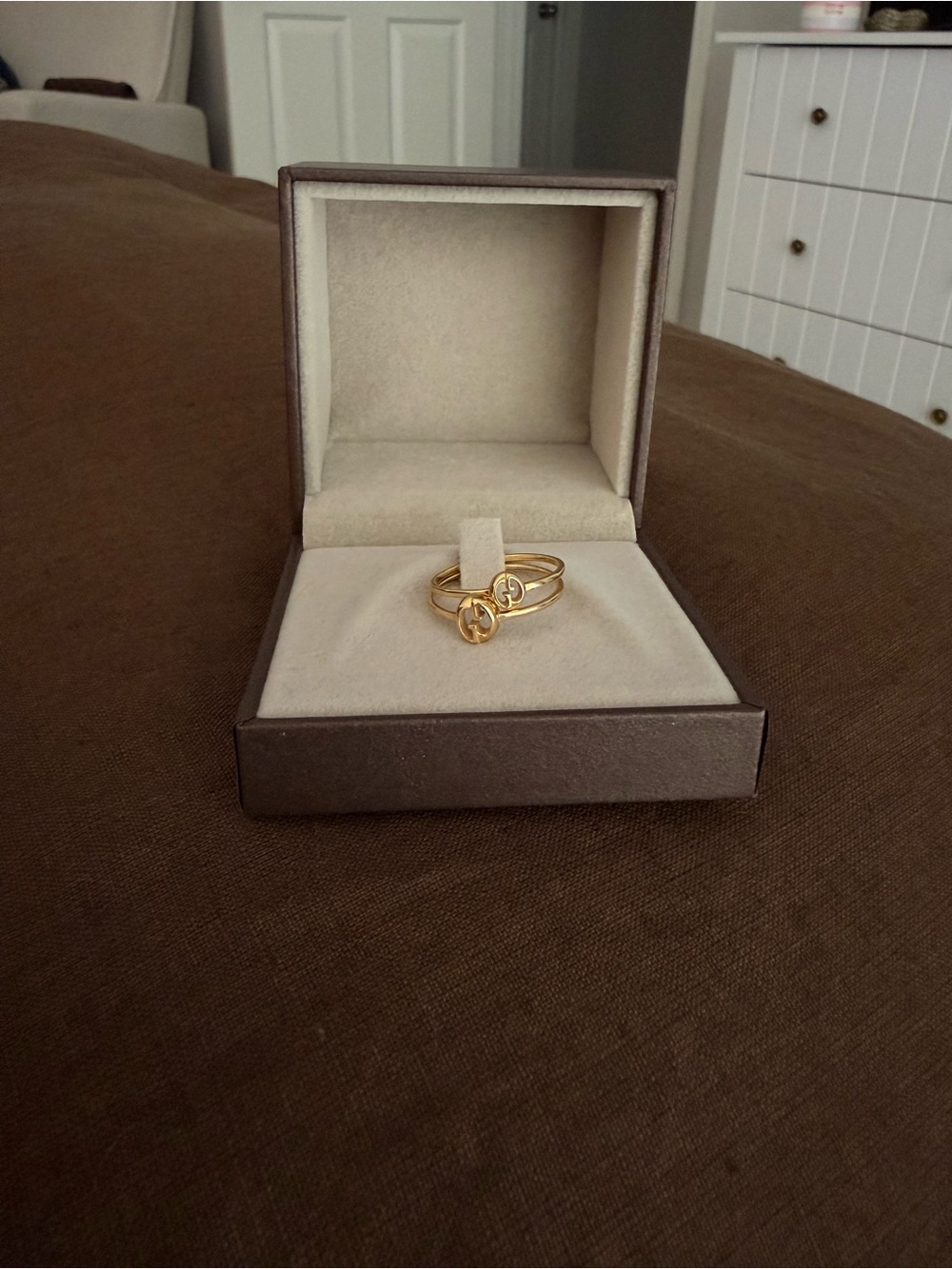 Gucci 1973 GG Double Connected Ring Set 18K 750 Yellow Gold Authentic